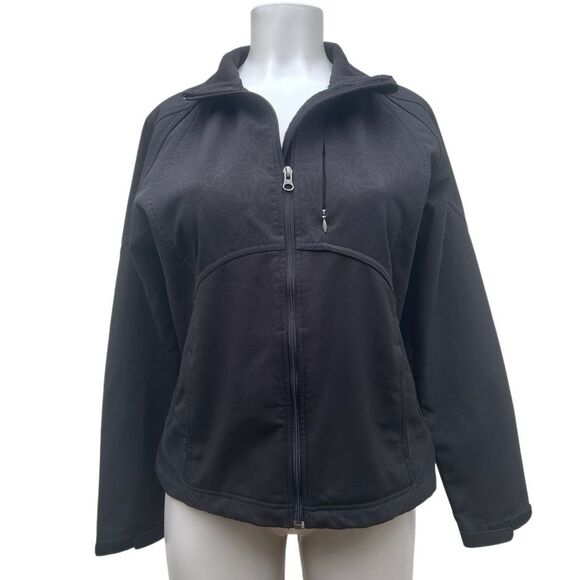 Kirkland Signature Jacket Women's Medium Black Tonal Floral Swirl Full Zip - Picture 1 of 12